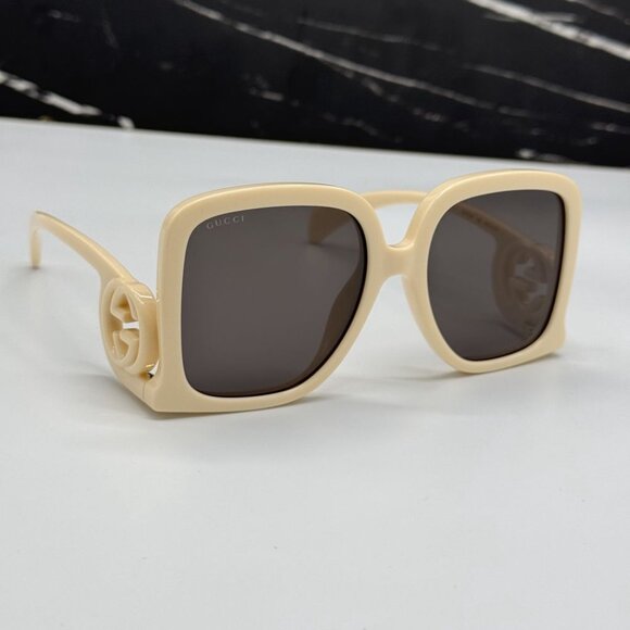 NEW GG1326S 009 GUCCI SUNGLASSES OVERSIZED IVORY GREY WOMEN EYEWEAR GUCCI - Picture 7 of 13